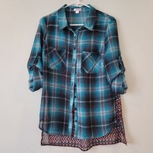 Plaid Button-Up Shirt with Patterned Back
